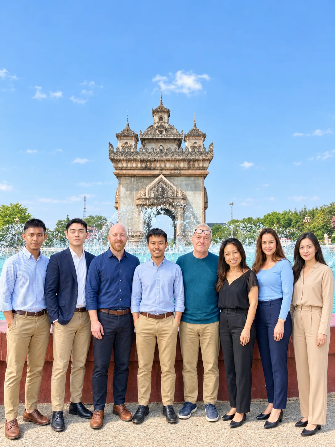 Laos Visa Center team in front of Patuxay